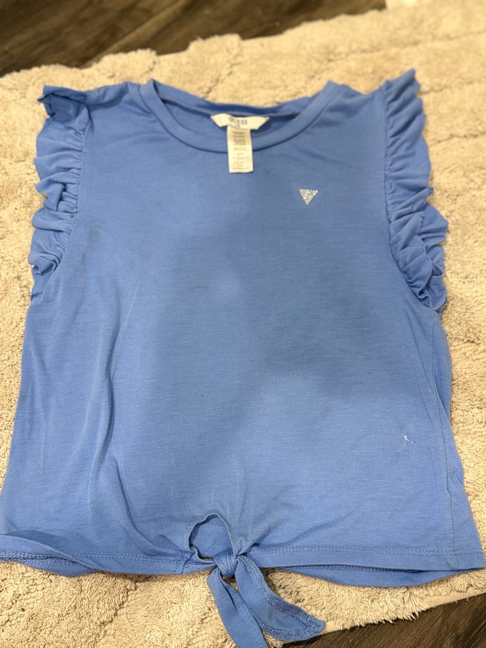 Guess Kids Top Sz L (14) Blue Rhinestone Logo Tie-Fro